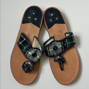 Jack Rogers Green Plaid Leather Sandals
